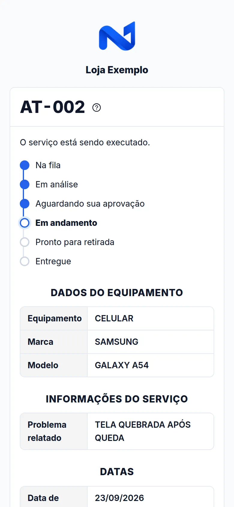 Captura do portal do cliente aberto no celular